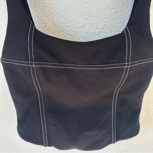 White Fox Black Corset Top with White Stitching Small